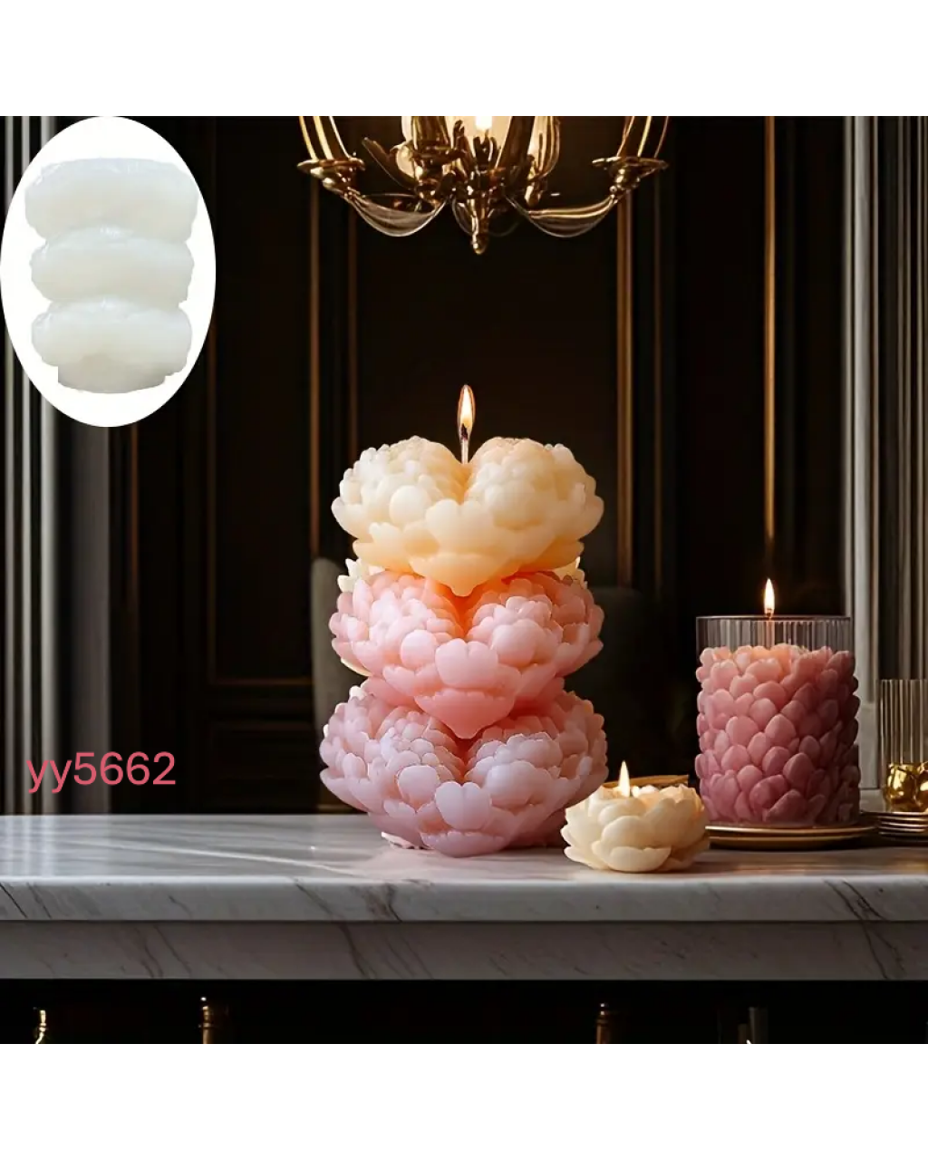 Çiçek ve Kalp Figürlü Katmanlı Mum Silikon Kalıp - Şık ve Zarif Dekoratif Mum Kalıbı, Yaratıcı Hediye Seçeneği!