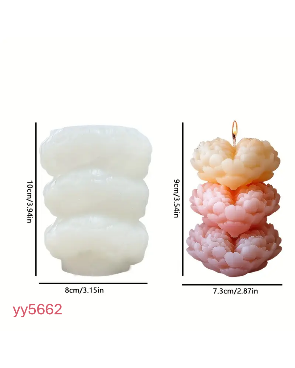 Çiçek ve Kalp Figürlü Katmanlı Mum Silikon Kalıp - Şık ve Zarif Dekoratif Mum Kalıbı, Yaratıcı Hediye Seçeneği!