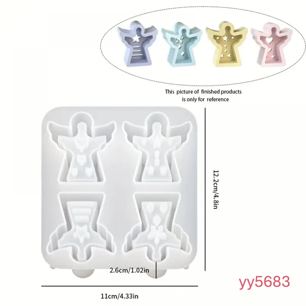 YY5683 4'lü Melek Temalı Tealight Mum Tutucu Silikon Kalıp – Zarif ve Ruhani Dekoratif Hediye!