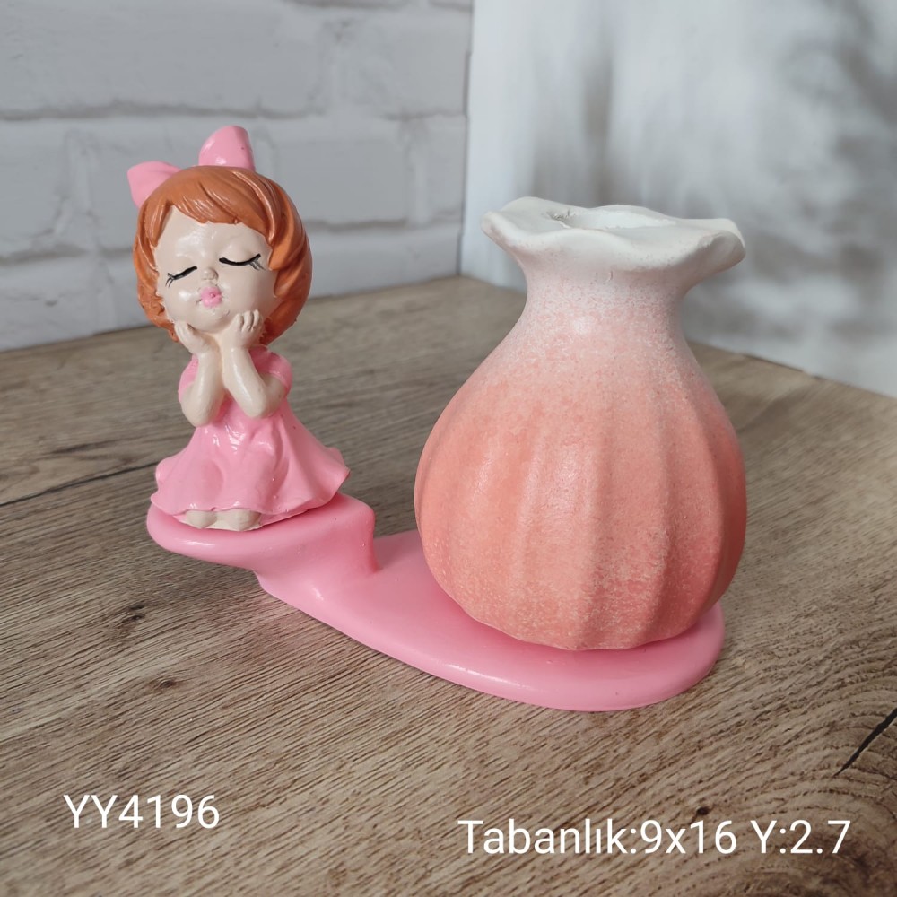 YY4196 Tabanlıklı  Düşünen Kızlı Vazo