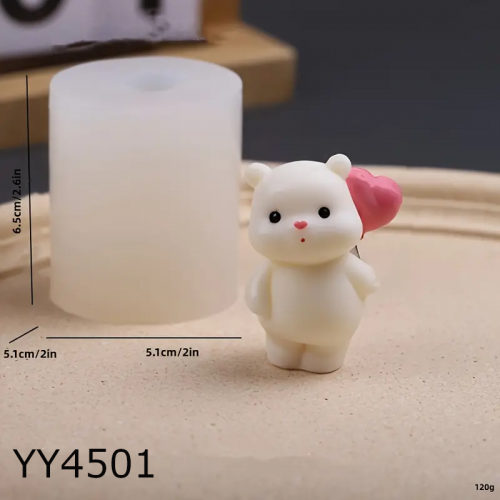 YY4501 - Kalpli Balon Tutan  Ayıcık Biblo Silikon Kalıp