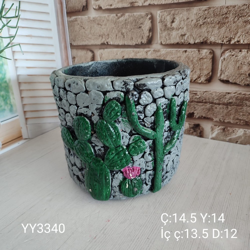 YY3340-Kaktüs İşlemeli Duvar Desenli Saksı YY3340-Kaktüs İşlemeli Duvar Desenli Saksı