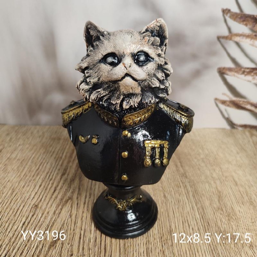 YY3196 Asil Kıyafetli Komutan Kedi Büstü Silikon Kalıp – Prestijli ve Şık Dekoratif Hediye!