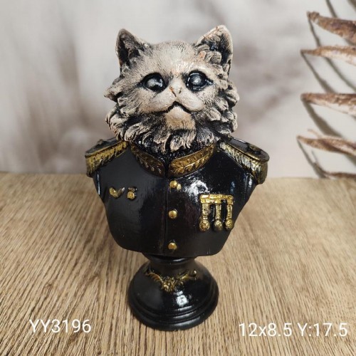 Asil Kıyafetli Komutan Kedi Büstü Silikon Kalıp – Prestijli ve Şık Dekoratif Hediye!