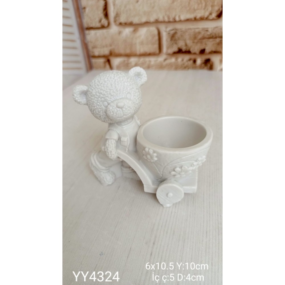 YY4324 Tekerlekli Sepet Taşıyan Ayıcık Saksı Silikon Kalıp – Sevimli ve Şık Dekoratif Hediye!