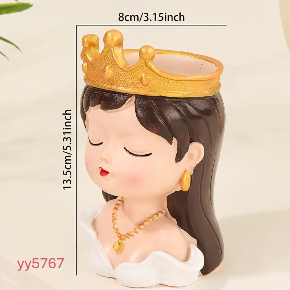  YY5767 Taçlı Prenses Kız Figürlü Sukulent Saksı Silikon Kalıp • El Yapımı Dekoratif Saksı Kalıbı • Hediyelik Masa Üstü Obje!