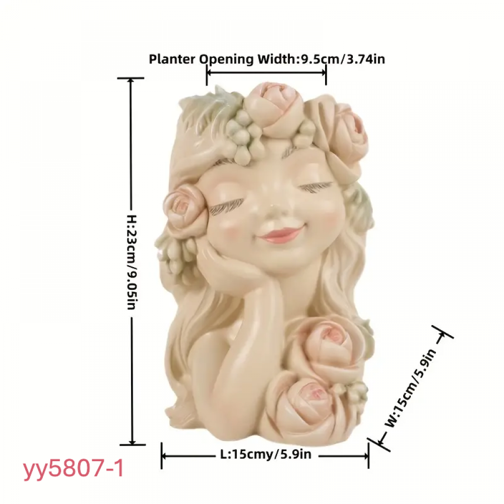  YY5807 Çiçek Taçlı Kız Figürlü Sukulent Saksı Kalıbı • El Yapımı Romantik Tasarım ve Özel Günler için Hediye Seçeneği!