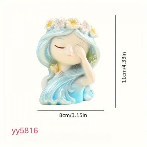 yy5816 - Çiçek Taçlı Kız Figürlü Dekoratif Sukulent Silikon Kalıp