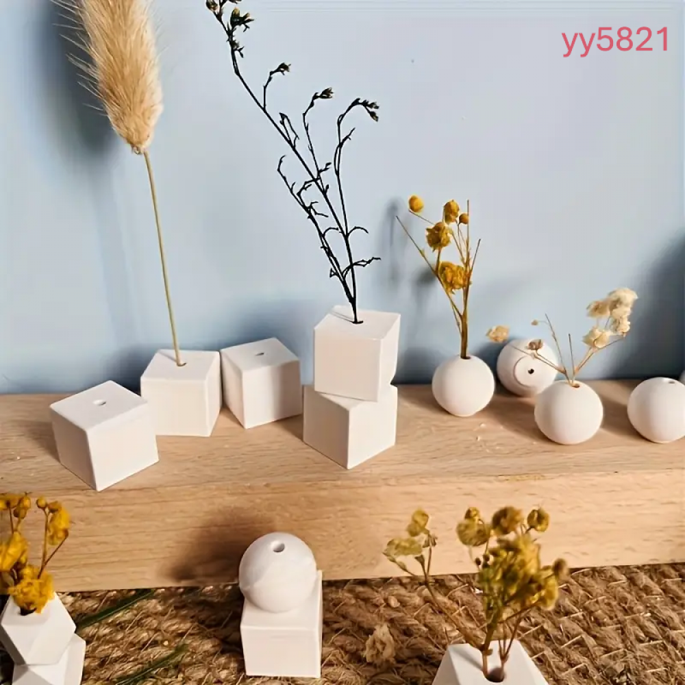  YY5821 Geometrik Mini Vazo Seti Silikon Kalıp • El Yapımı Modern Tasarım ve Özel Günler için Hediye Seçeneği!