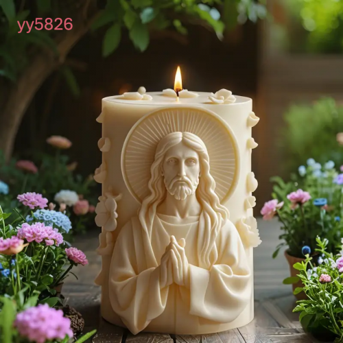 İsa Figürlü Silindir Mum Kalıbı • El Yapımı Dini Temalı Tasarım ve Özel Günler için Hediye Seçeneği!