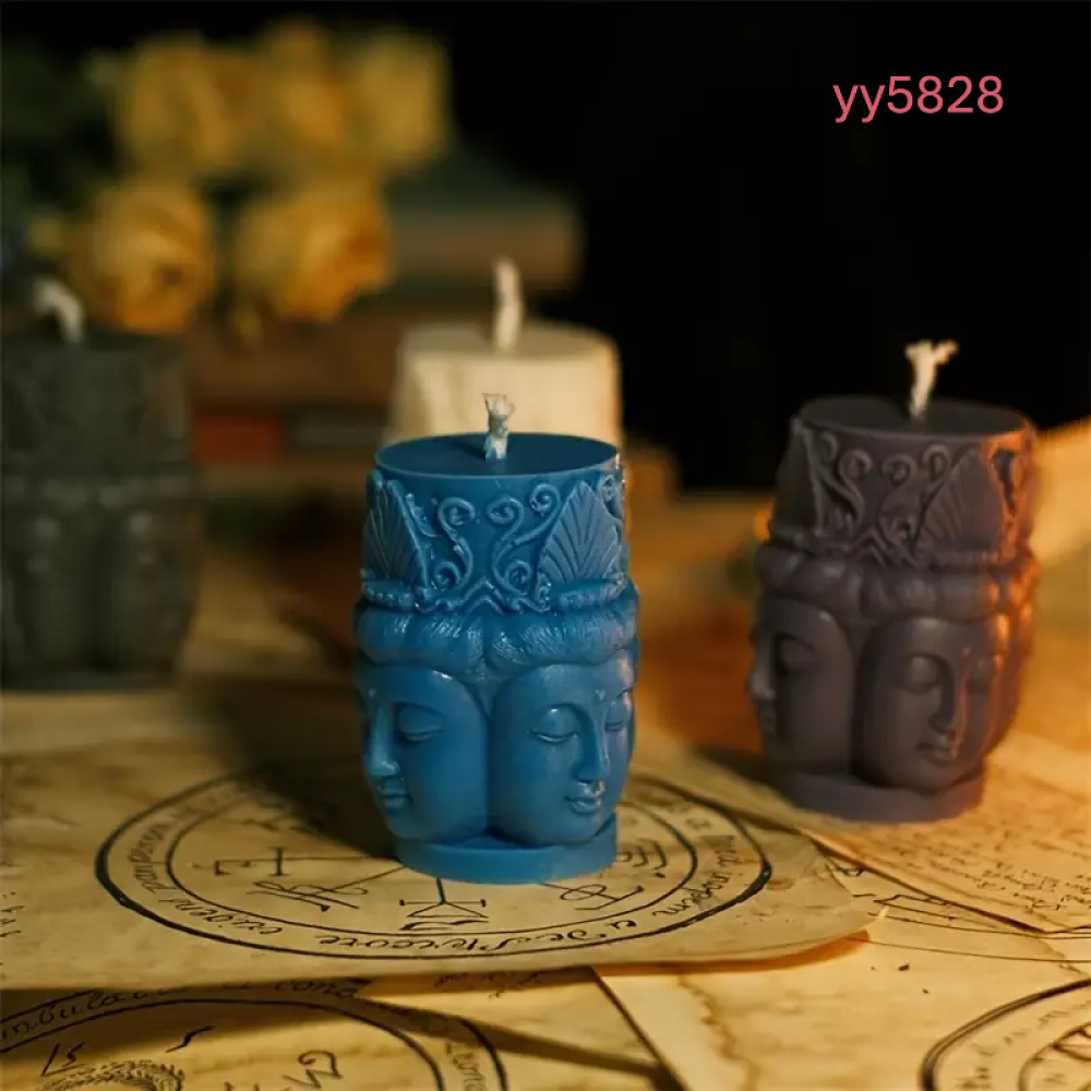 YY5828 Çok Yüzlü Buda Figürlü Mum Silikon Kalıp • El Yapımı Spiritüel Tasarım ve Özel Günler için Hediye Seçeneği!