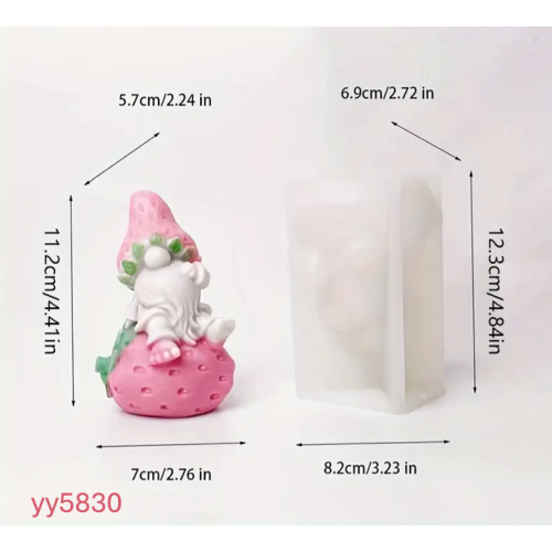 Çilekli Cüce Figürlü Dekoratif Biblo Silikon Kalıp • El Yapımı Neşeli Tasarım ve Özel Günler için Hediye Seçeneği!