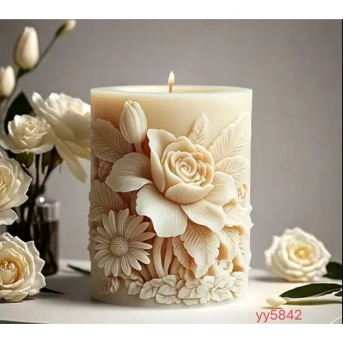 yy5842 - Çiçek Kabartmalı Silindir Mum Silikon Kalıp