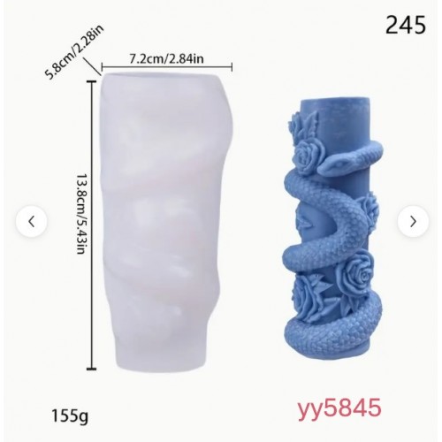Yılan ve Gül Desenli Silindir Mum Silikon Kalıp • El Yapımı Gotik Mumlar ve Dekoratif Koleksiyonlar için Hediye Seçeneği!