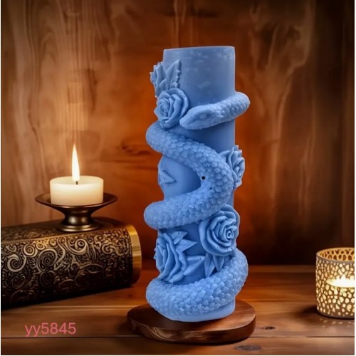 Yılan ve Gül Desenli Silindir Mum Silikon Kalıp • El Yapımı Gotik Mumlar ve Dekoratif Koleksiyonlar için Hediye Seçeneği!