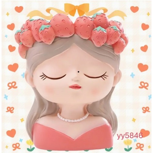 Çilek Taçlı Kız Figürlü Sukulent Saksı Silikon Kalıp • El Yapımı Saksı Tasarımı ve Hediye Seçeneği!