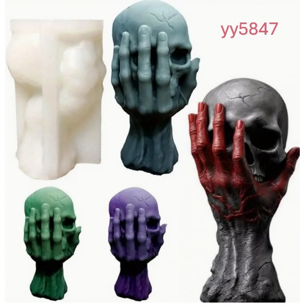 YY5847 Kafatası Tasarımlı Mum Biblo Silikon Kalıp • El Yapımı Gotik Dekor ve Özel Günler için Hediye Seçeneği!