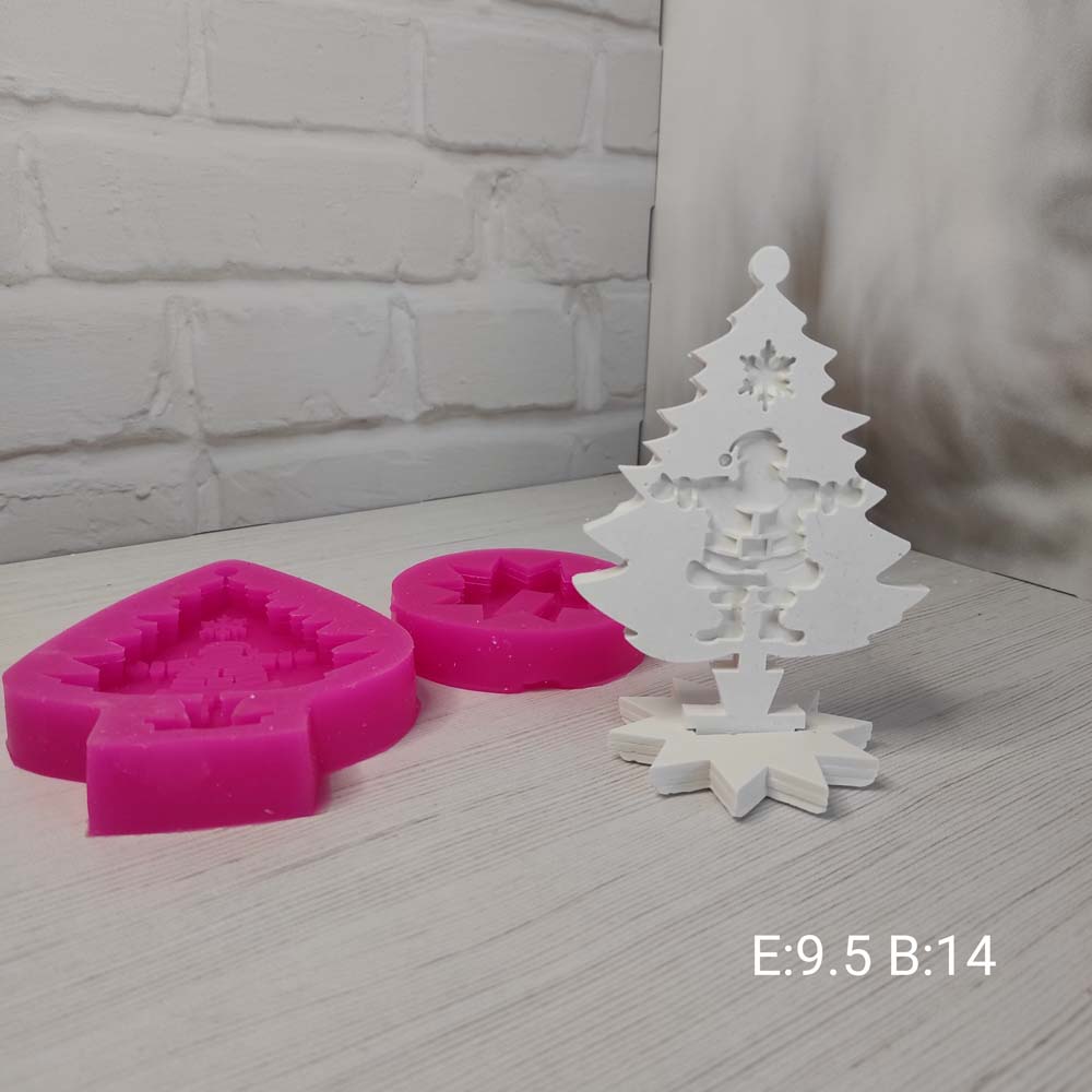 YY0050 Noel Baba İşlemeli Çam Ağacı,Tabanlıklı Silikon Kalıp