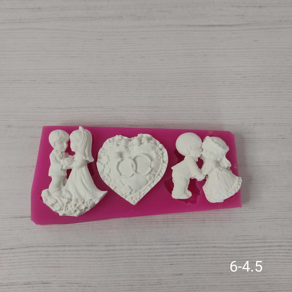 YY0132 Gelin Damat, Çocuklar ve Yüzüklü Kalp Silikon Kalıp