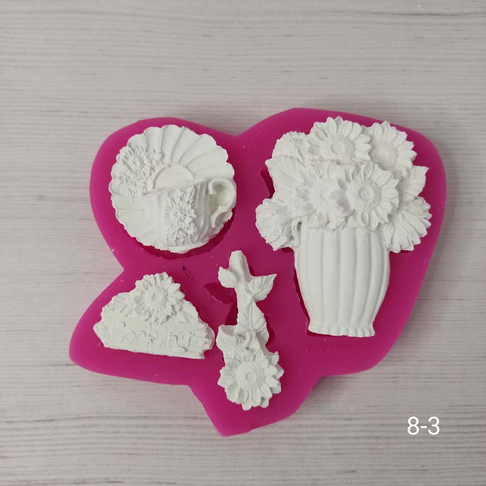 YY0167 Çoklu Çiçekli Fincanlı Tabaklı Model Silikon Kalıp