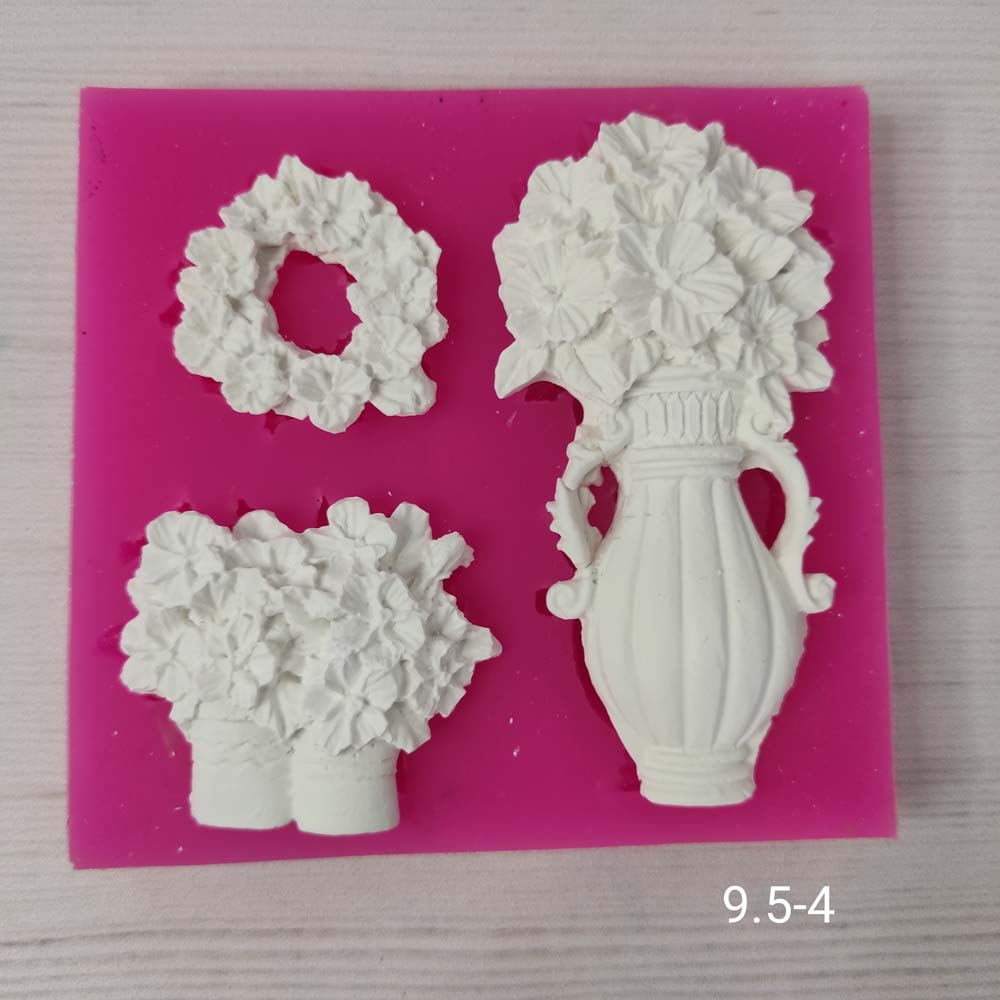 YY0192 Vazo ve Saksıdaki Çiçekler ve Halka Çiçek Silikon Kalıp