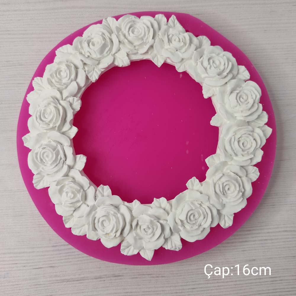 YY0351 Etrafı Güllü Yuvarlak Çerçeve Silikon Kalıp