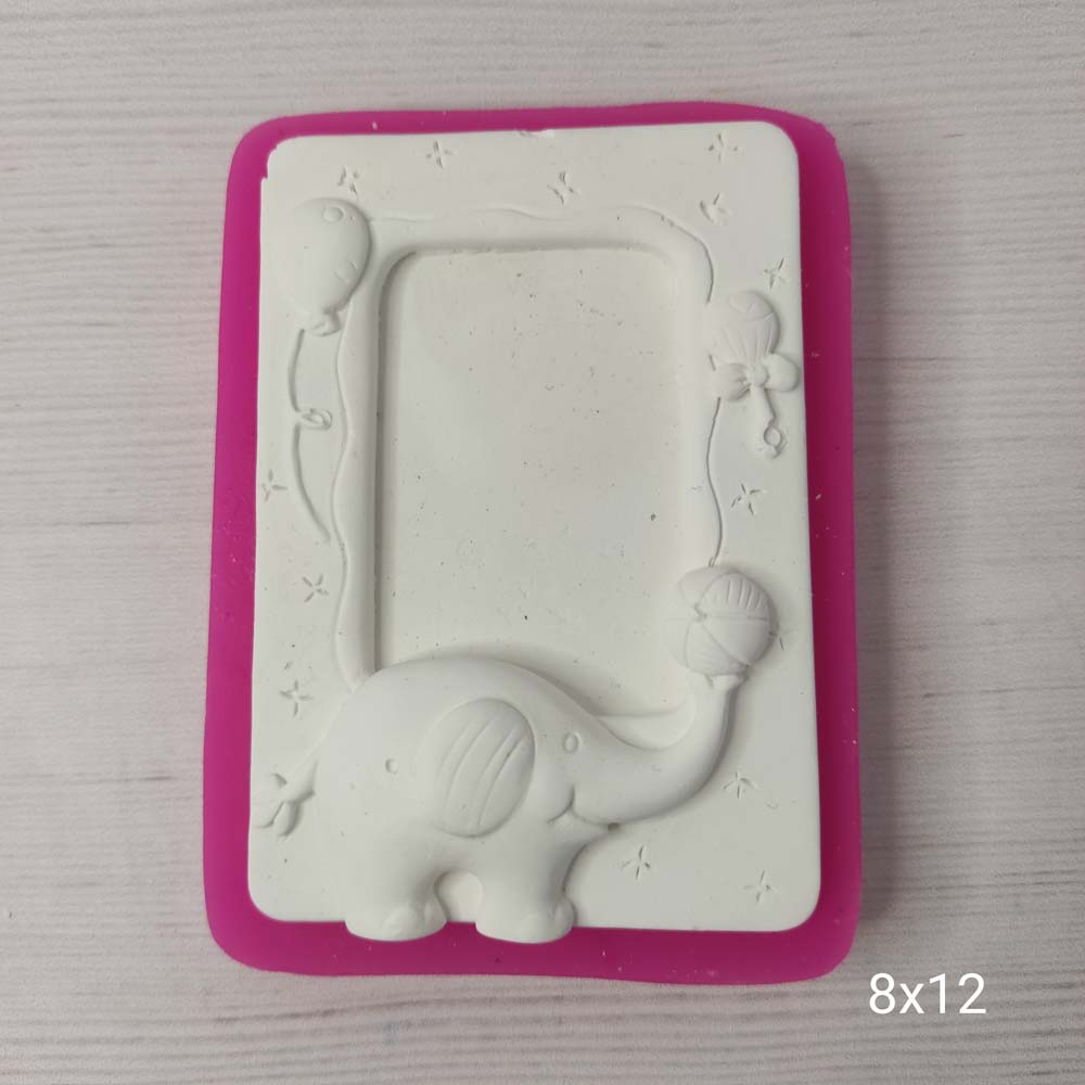 YY0353 Fil ve Uçan Balon Kabartmalı Dikdörtgen Çerçeve Silikon Kalıp