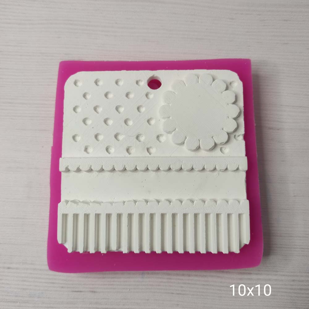 YY0400 Üstü Noktalı Çiçekli Fırfırlı Kare Çerçeve Silikon Kalıp