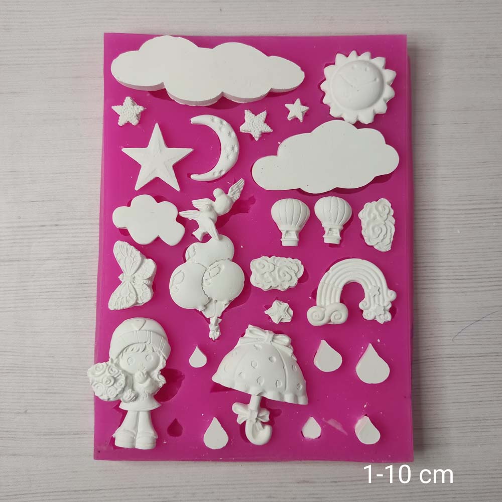 YY0764 Çocuk Modelleri Bulut Ay Balon Şemsiye Yağmur Damlalı Silikon Kalıp