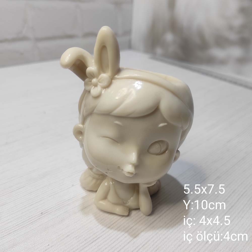 YY0830 Tavşan Kulaklı Göz Kırpan Kız Saksı Silikon Kalıp