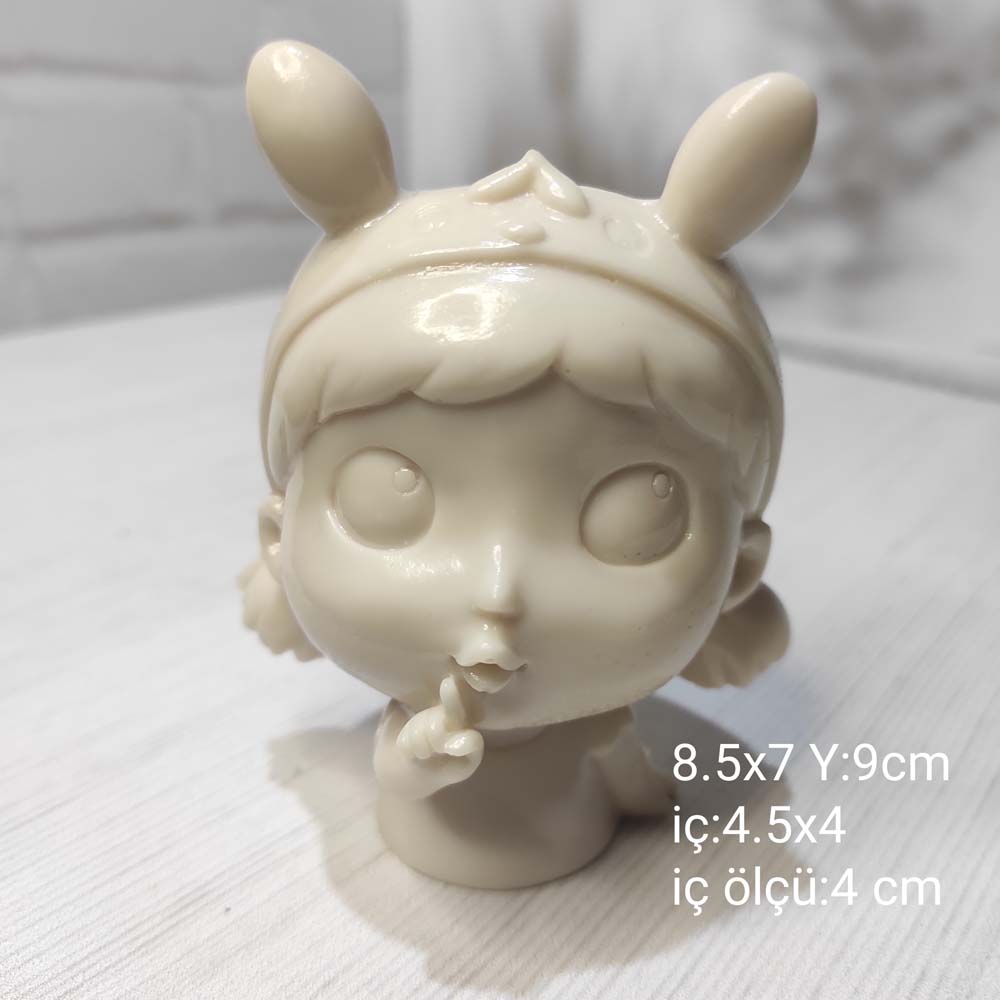 YY0831 Tavşan Kulaklı Sus İşareti Yapan Kız Saksı Silikon Kalıp