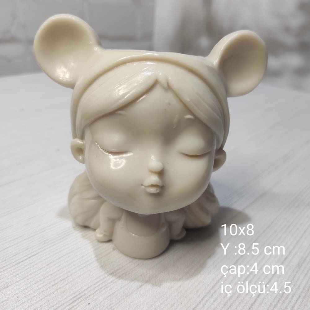 YY0832 Ayı Kulaklı Gözleri Kapalı Kız Saksı Silikon Kalıp