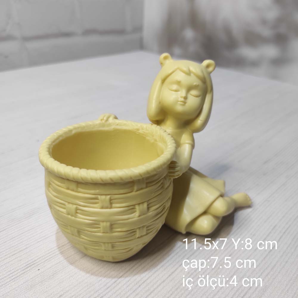 YY0834 Sukulent Sepetli Yan Oturan Kız Silikon Kalıp