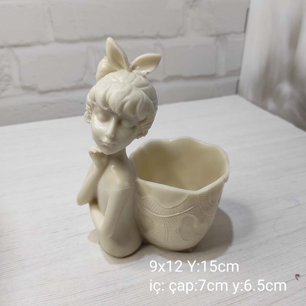 YY0969 Sukulent Saksı Taşıyan Kız Kalemlik Silikon Kalıp: Yaratıcı ve Şık Hediye Seçeneği!