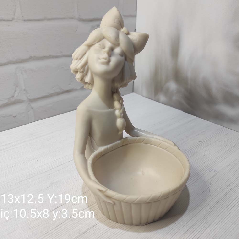 YY1210 Sepet Tutan Fiyonklu Kız Sukulent Saksı Sunumluk Silikon Kalıp – Zarif ve Fonksiyonel Tasarım!