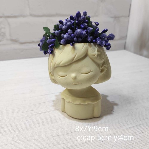 Sevimli Kısa Saçlı Kız Saksı Silikon Kalıp – Şık ve Tatlı Dekoratif Tasarım!