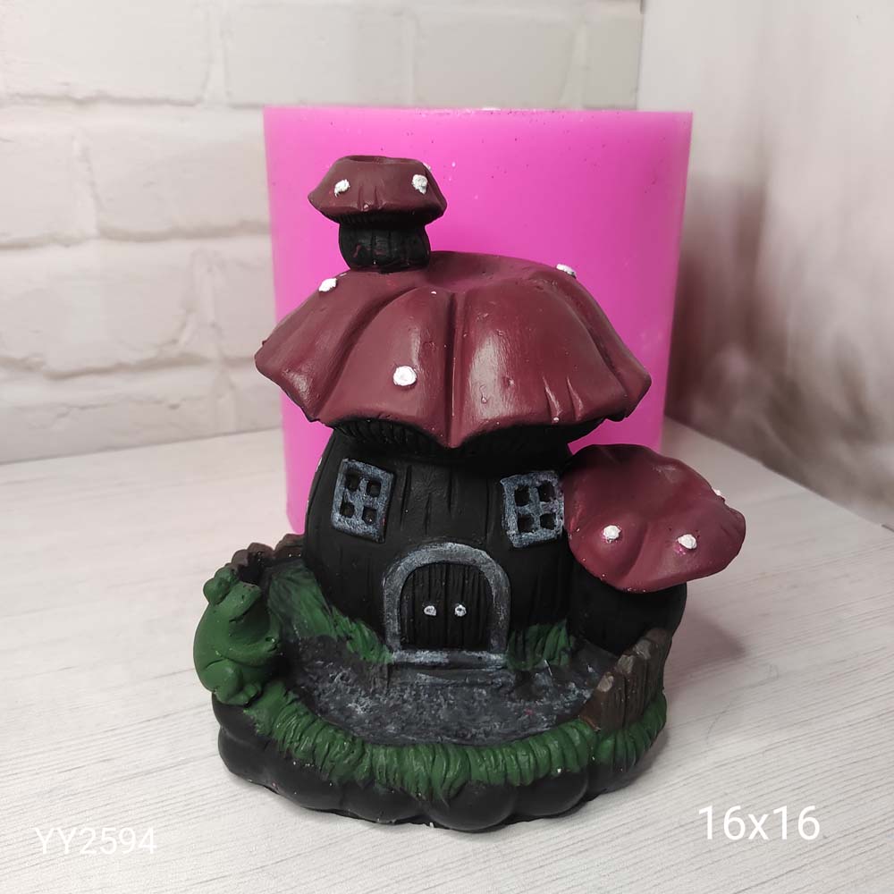 YY2594 Mantar Ev Geri Akış Tütsülük Bahçeli Kurbağalı Silikon Kalıp