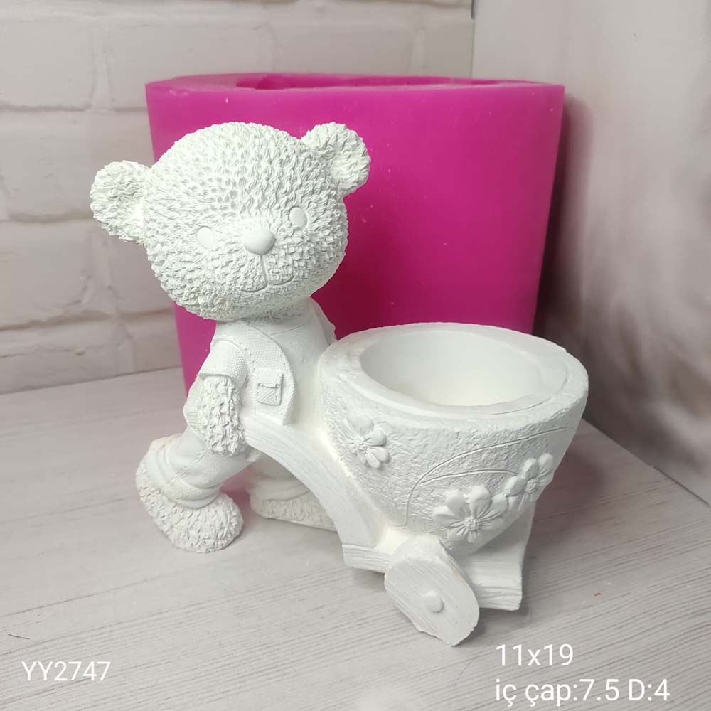 YY2747 Erkek Ayıcık Saksı Araba Süren Silikon Kalıp