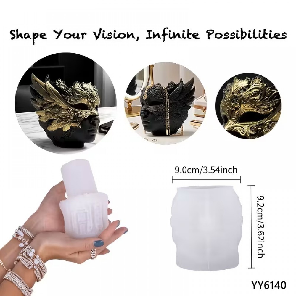 YY6140 VİNTAGE MASKELİ KADIN SUKULENT SAKSI MUMLUK SİLİKON KALIP