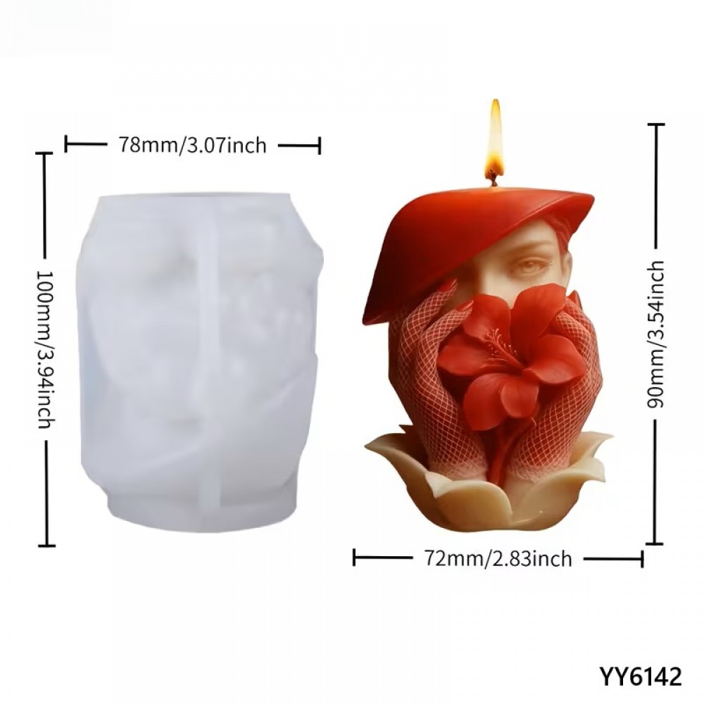 YY6142 VİNTAGE ÇİÇEK TUTAN KADIN TEMALI MUM SİLİKON KALIP