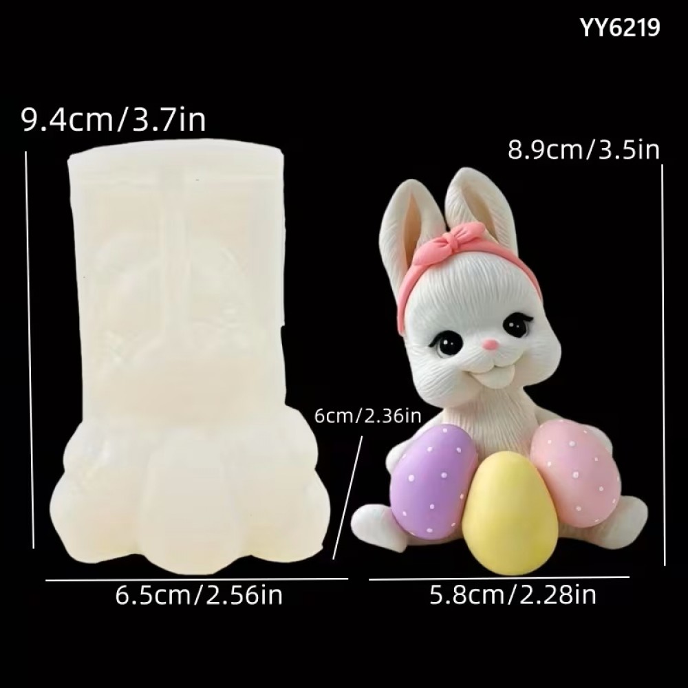 YY6219 BANDANALI SEVİMLİ TAVŞAN MUM BİBLO SİLİKON KALIP